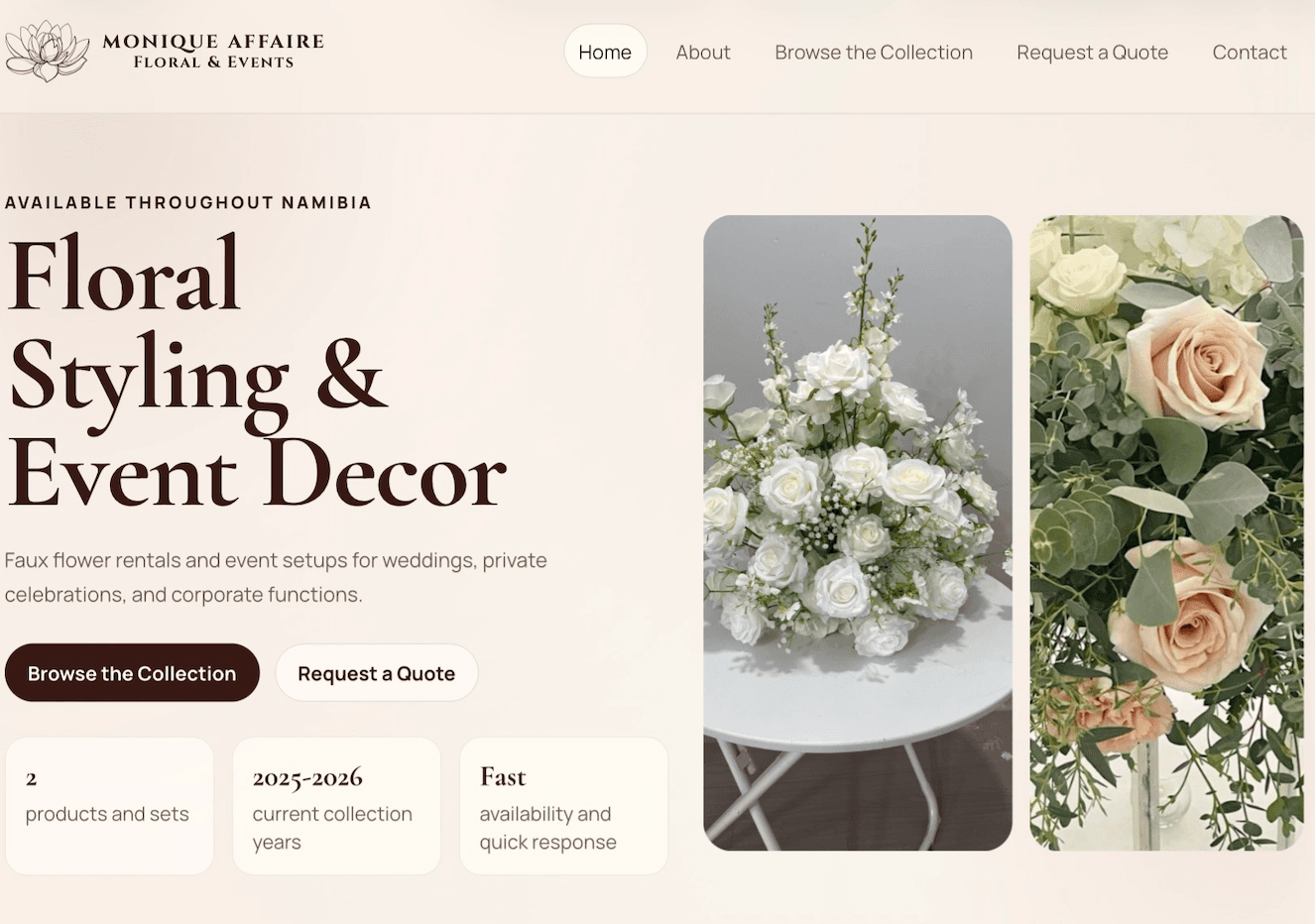 Screenshot of Monique Affaire Floral & Events project